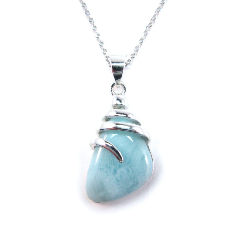Sterling Silver Larimar Pendant with Twist Top & chain - Click Image to Close